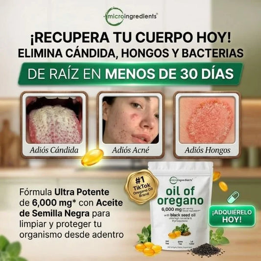 Cápsulas de Aceite de Orégano 6000mg | Elimina el Hongo Cándida, Hinchazón y Cansancio