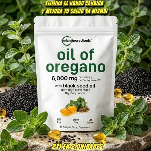 Cápsulas de Aceite de Orégano 6000mg | Elimina el Hongo Cándida, Hinchazón y Cansancio